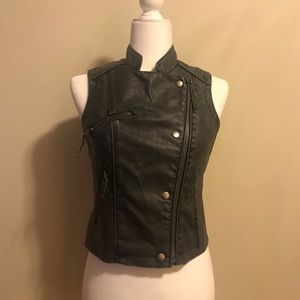 Gray Faux Leather Moto Vest, Size Small